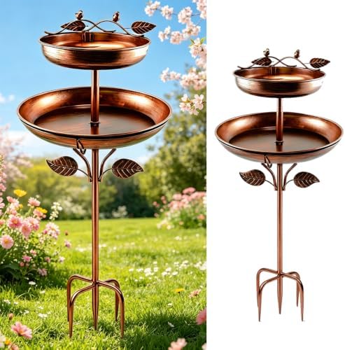 Bird Bath for Outside, 45In Vintage Freestanding Birdbaths for Outdoors, Double Metal Bird Bath Feeder Bowls for Garden Patio Yard Lawn Decor (Bronze) - Image 5