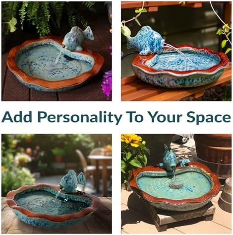 Sunnydaze 7" Fish Spout Tabletop Water Fountain, Ceramic, Aqua & Brown - Image 4
