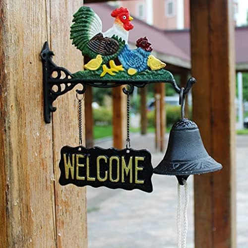 Cast Iron Doorbell Wall Bell Indoor Outdoor Din Cast Iron Doorbell with Welcome Signl Chicken Family Dinner Bells Wall Bell Hanging Bell Retro Country Cast Iron Doorbell Welcome Wall Bell - Image 2