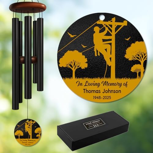Personalized Lineman Memorial Wind Chime – “in Loving Memory of” Custom Name & Years – Sympathy Gift for Utility Worker Families – Outdoor Remembrance Windchime for Loss of Loved One by AlpadilCo