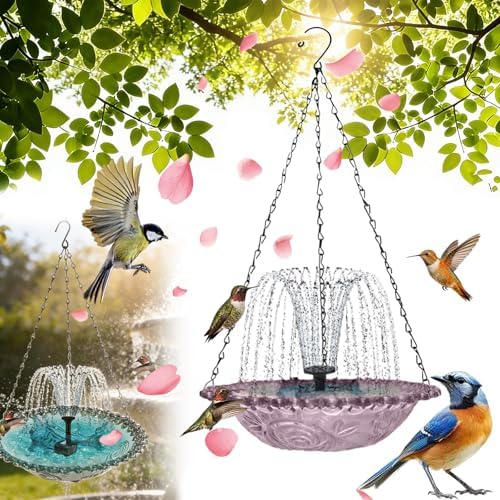 Solar Cascade Hanging Bird Bath Fountain, Solar Powered Hanging Bird Bath Fountain with Solars Pump & Glass Bowl, Large Solar Cascade Fountain for Outdoor, Gardens (Purple) by Unknown