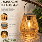 Handwoven Rattan Solar Lantern, Outdoor Hanging Solar Light with Warm LED Glow, Weather Resistant Wicker Style Lamp for Patio, Garden, Yard, Porch, Balcony, Deck and Gazebo Decor (2Pcs) - Image 3