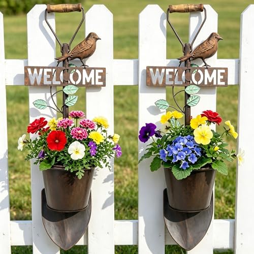 2Pcs Metal Wall Planter ,Vintage Wall Hanging Planter with Welcome Sign - Image 3