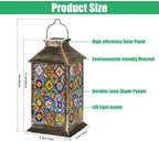 Solar Lantern Mexican Talavera Ceramic Tile Ethnic Folk Ornament Flowers Texture Outdoor Waterproof Hanging Solar Light Outside Lights for Patio Yard House Lawn Decor Birthday Gifts for Women Mom - Image 2