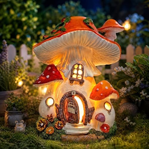 Solar Mushroom House Garden Decor, Fairy Garden Mushroom by YEPOTUE