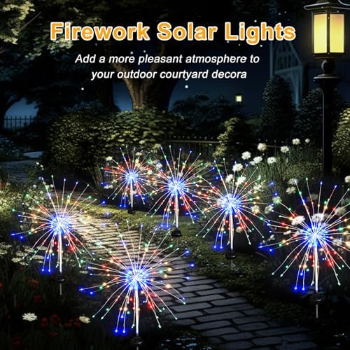 Solar Garden Firework Lights Outdoor Waterproof, 8 Pack Solar Lighting with 8 Lighting Modes , 120 LED Sparklers String Lights for Outside Decor Yard Pathway Halloween Decorations(Colorful) - Image 6