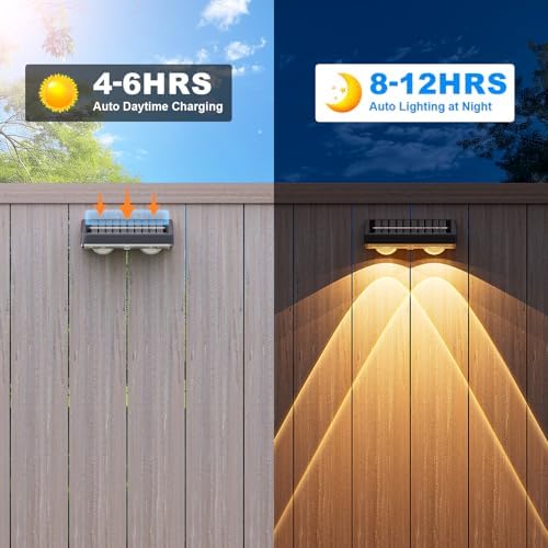 NIORSUN Solar Fence Lights,8 Pack Deck Light,Led Lights Warm White Outdoor Wall Lights,IP45 Solar Powered Light Waterproof for Backyard/Pool/Railing/Patio/Porch/Step/Outside/Garden (Black) - Image 3
