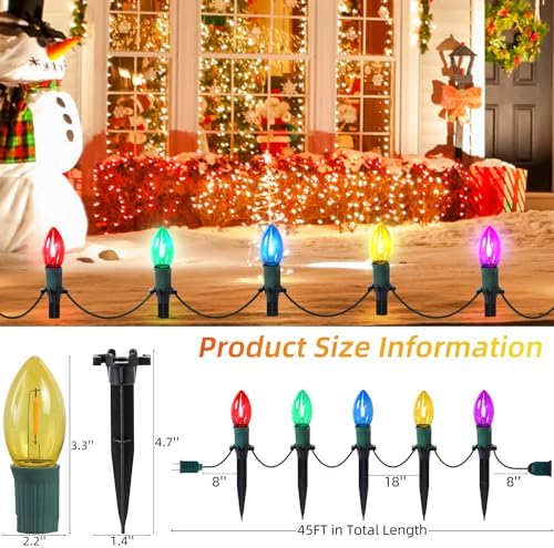USOKYO 45Ft C9 Led Christmas Pathway Lights Outdoor, 30 Multicolor Bulbs Waterproof Connectable Christmas Walkway Lights with Stakes for Yard Lawn Sidewalk Driveway Decorations - Image 5