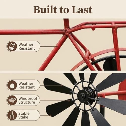 Wind Spinner Vintage Style Metal Iron Garden Decoration Red Bike - Image 4