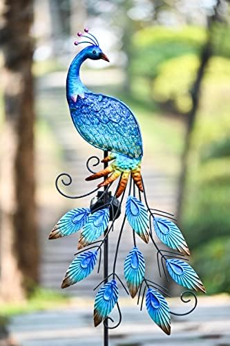 TERESA'S COLLECTIONS 2 Pack Peacock Solar Garden Lights, Metal Garden Decor for Outside, Solar Outdoor Lights Decorative Stake Lawn Ornaments Yard Art for Patio Decorations - Image 7