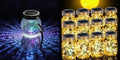 Cooo 12 Pack Upgraded Crystal Glass Solar Mason Jar Lights and 2 Pack Heavy Iridescent Crackle Glass Solar Lantern by Cooo
