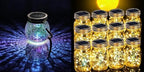 Cooo 12 Pack Upgraded Crystal Glass Solar Mason Jar Lights and 2 Pack Heavy Iridescent Crackle Glass Solar Lantern by Cooo