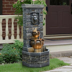 42'' 2-Tier Lion Head Outdoor Water Fountain with LED Lights for Garden - Image 6