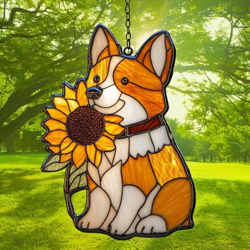 Corgi and Sunflower Acrylic Suncatcher - Image 3