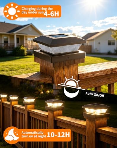 4x4 Solar Post Cap Lights - 6 Pack Fence Deck Post Solar Powered Lights - Image 3