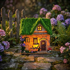 Solar-Powered LED Fairy Garden Cottage, Resin Miniature Stone House with Flocked Moss Roof, Outdoor Patio Yard Decor, Waterproof Garden Ornament with Warm Lights for Lawn, Pathway & Fairy Garden - Image 3
