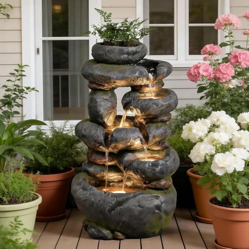 5-Tiers Cascading Outdoor Waterfall Fountain 29.5" H Standing Fountain - Image 6