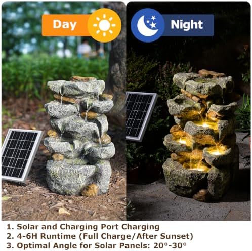 5 Tiered Solar Water Fountain Outdoor Garden with LED Lights - Image 5