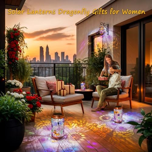2Pack Solar Outdoor Lanterns Waterproof Multicolor Dragonfly Garden Gifts for Mom Women Backyard Lights Lanterns for Indoor,Outdoor, Outside,Mothers Day Gifts for Grandma Wife - Image 2