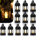 Cunhill 12 Pieces Mini Lanterns with Flickering LED Candle Vintage Decorative Hanging Candle Lanterns for Ramadan Wedding Decorations Party Table Centerpiece, Battery Included(Black) by Cunhill