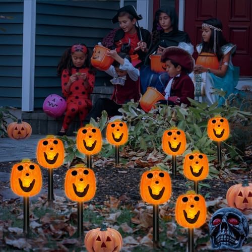 BRIGHTDECK Halloween Solar Pathway Lights Outdoor, LED Decor, Light Up Solar Stake Lights for Holiday, Halloween, Walkway, Sidewalk (Smile Pumpkin, 10-Pack) - Image 7
