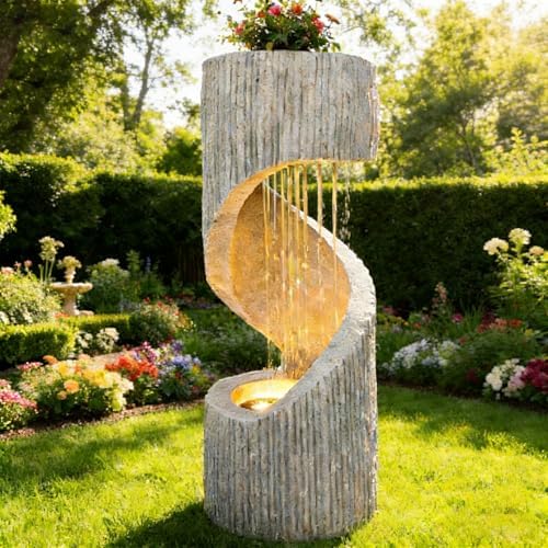 Outdoor Water Fountain with LED Lights - Resin Spiral Water Feature,29.9 Inch Modern Garden Decor for Patio, Yard & Lawn by Unknown