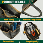 Tool Tote Bag, Heavy Duty 16oz Waxed Canvas Garden Tool Bag | Portable 11-Pocket Tool Storage Bag for Gardener Electrician Contractor Repairman (14"L x 5.5"W x 10.5"H) – Army Green - Image 3