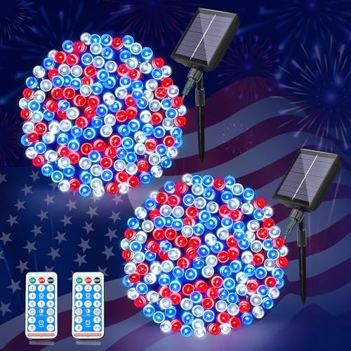woohaha 4th of July Solar Outdoor String Lights,Red White Blue by Woohaha