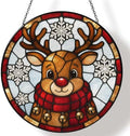 Cute Christmas Reindeer Stained Glass Suncatcher 11.8" Colorful Window Hanging Ornament, Sun Catcher Decor for Bathroom Front Door Living Room Home Wall Garden by FeHuew