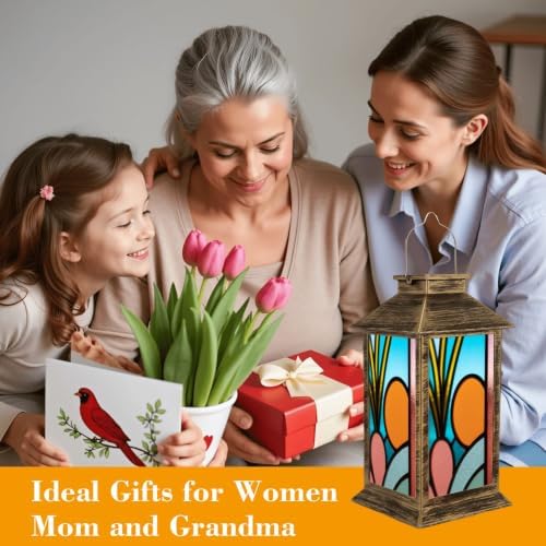Solar Lantern Retro Frosted Glass Fox Art Outdoor Waterproof Garden Hanging Lantern Solar Powered Lighting Outside Solar Light for Patio Yard Camping, Gifts for Women Mom - Image 7