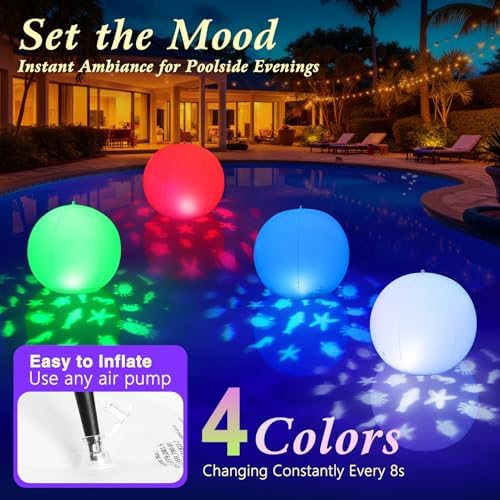 Floating Pool Lights Solar, 15" Inflatable Waterproof Pool Led Glow Balls, Solar Pool Lights that Float,Color Changing Light Up Pool Balls,Float or Hang in Pond Backyard Garden Party Decor(4) - Image 3
