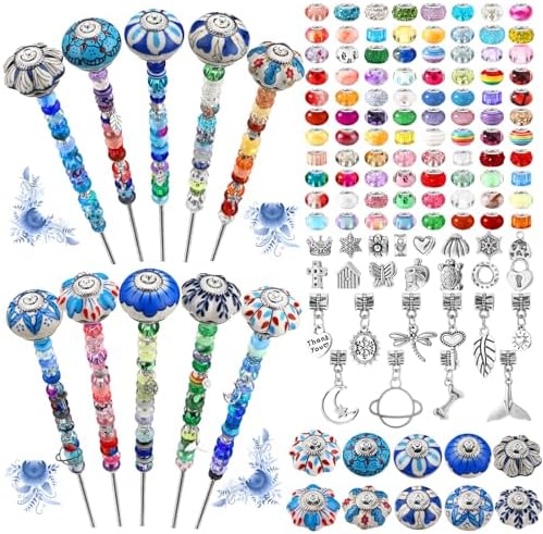 Silipull 255 Pcs 14 Inch Christmas Garden Stakes Decorative Blue and White Porcelain Ceramic Round Beaded Garden Stakes Decor Fairy Sticks for Indoor Outdoor Yard Lawn Pathway Patio Decoration by Silipull