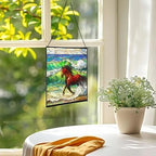 Dark Bay Thoroughbred Horse galloping along wind-cut shore Square Suncatcher – Stained Glass Style Window Panel with Pastoral Scene, Custom Decorative Hanging Art for Equestrian Home, Christmas TqsAq5 - Image 3