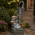 32 Inch Freestanding Outdoor Fountain with Vintage Pump for Garden Decor - Image 2
