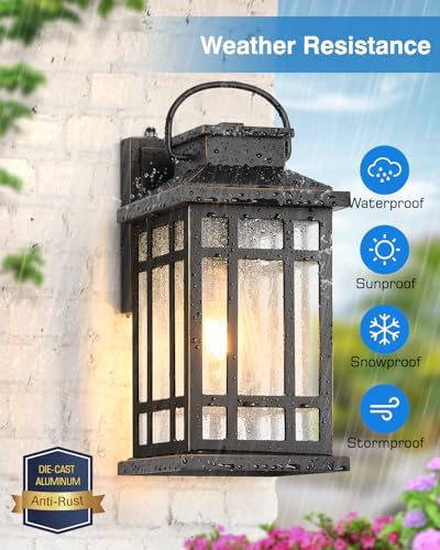 Dusk to Dawn Outdoor Lighting, Black 2 Pack Outside Lights for House with Gold Trim, Modern Exterior Light Fixtures, Outdoor Wall Lanterns for Porch, Garage, Doorway, Anti-Rust, Waterproof - Image 3