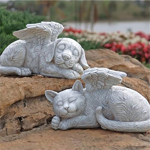 Angel Pet Statue Angel Wing Protect Sleeping Dog Garden Memorial Stone Statue Marker Stone Figurine to Honor Pet Resin Crafts Sculpture, Angel Cat - Image 4