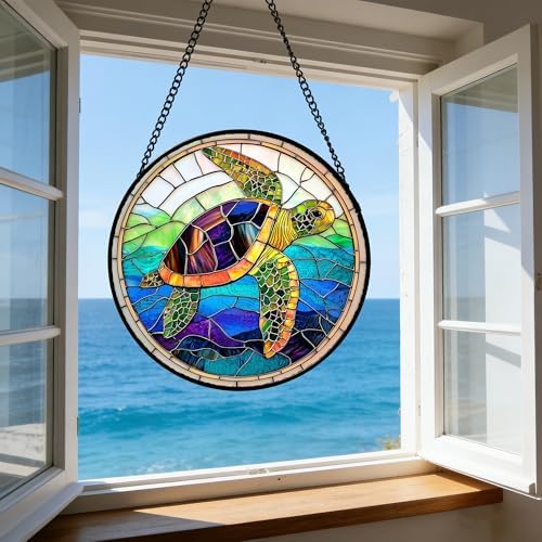 Colored Sea Turtle Ocean Stained Glass Window Hanging Suncatcher Gifts 15" - Image 5