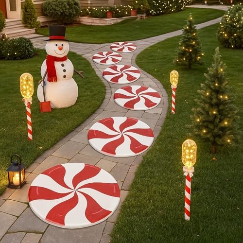 Dunzy 6 Pcs Peppermint Outdoor Decor Christmas Stepping Stone, 8", Sty1 by Dunzy
