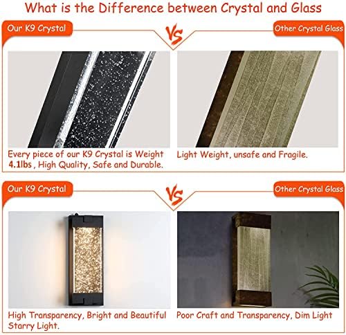 Black Wall Sconce with K9 Crystal Bubble and Dusk to Dawn Sensor, Exterior LED Wall Mounted Light, Modern Porch Lantern, Light Fixture for Indoor and Outdoor - Image 6