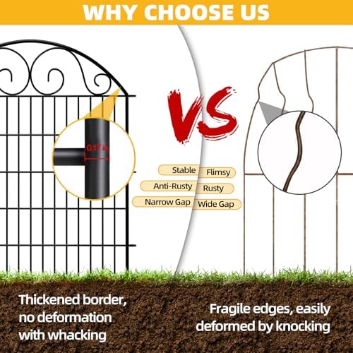 COLRASN 15 Panels No Dig Decorative Garden Dog Fence Outdoor for Yard, 33in(H) x 36.25ft(W) with Latch Tall Animal Barrier Fenceing Panels, Rustproof Ground Stakes Temporary Wire Screen for Patio - Image 3