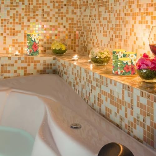 Flameless Candles with Remote Tropical Floral Leaves Battery Operated Candles with Timer Pack of 4 LED Pillar Tea Lights for Coastal Home Hotel Restaurant Decorations - Image 7