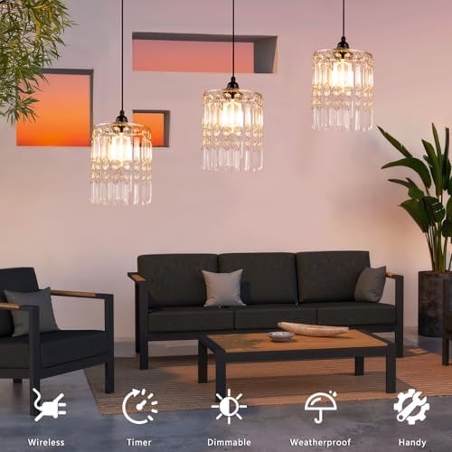 TWINKVILLA Battery Operated Chandelier, 3Pack Hanging Gazebo Lights, Acrylic Crystal Beaded Pendant Lights Outdoor Waterproof for Patio Tree Pergola Porch and Indoor Decor (3) - Image 2