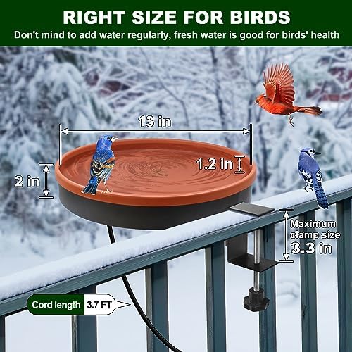 Heated Bird Bath for Outdoors for Winter, 3 Easy Ways to Mount Detachable Bird Bath Bowl, 75W Heated Bird Baths with Thermostatically Controlled for Garden Yard Patio Lawn, Terracotta - Image 2