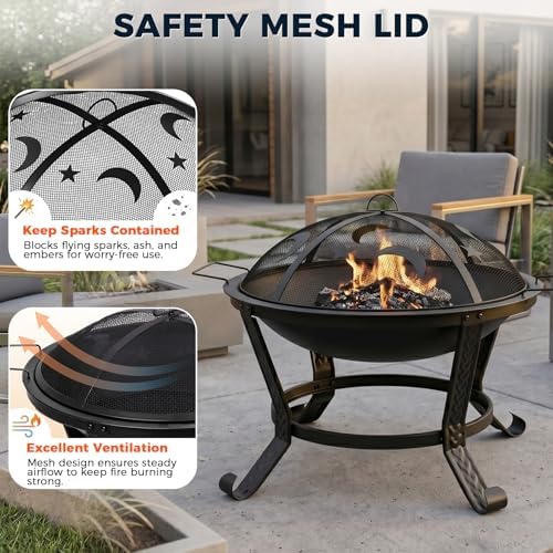 ZENY 22 in Fire Pit for Outside Wood Burning Firepit with Lid and Poker - Image 3