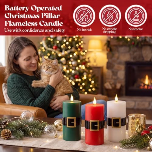Retisee 3 Pack Christmas Flameless Candle, Santa Belt Design, Mixed Colors - Image 4
