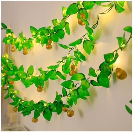 CAKERS Artificial Gourd Vine String Lights|Festive Party Decor Simulation Plants Vine Lights|Faux Rattan Fairy Lights for Party Bedroom Patio,Gold,5m(16.4ft)-50LED-Solar by CAKERS