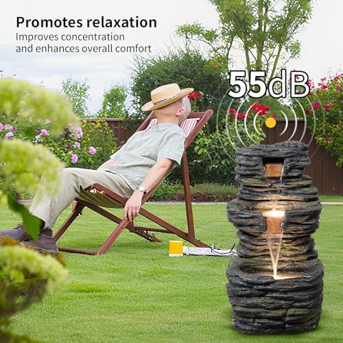 3 Tier Cascading Rock Water Fountain Outdoor Garden,28.74" H Natural Look Outdoor Fountains and Waterfalls with LED Lights for Patio, Deck, Porch, Backyard, Outside and Indoor Home Decor - Image 5