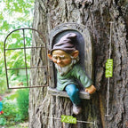 Elenon Gnome Big Tree Faces Garden Decor, 13 inch Gnome Coming Out of Tree Outdoor Decorations, Fairy Elf Hugger Whimsical Peeker Sculpture Yard Patio Art - Image 2