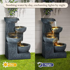 4 Tiered Waterfall Fountains, Outdoor Water Fountains with LED Lights, Garden Outside Brick Waterfalls, Modern Cascading Flow Fountain for Garden, Yard, Patio, Home Decor (Grey) - Image 4
