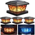 SIEDiNLAR Flickering Flame Solar Post Cap Lights 4 Modes 4 Pack (Black) by Siedinlar